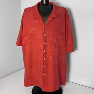 Batik Bay Button Up Shirt Mens 3XLT Burnt Orange 100% Silk Hawaiian Tropical